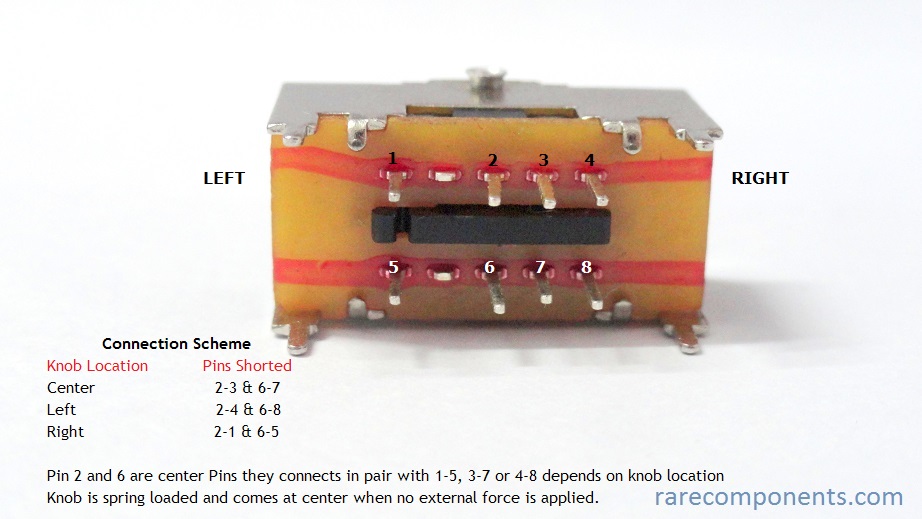 DPDT switch Center Off Spring Loaded Connection Diagram rareComponents.com