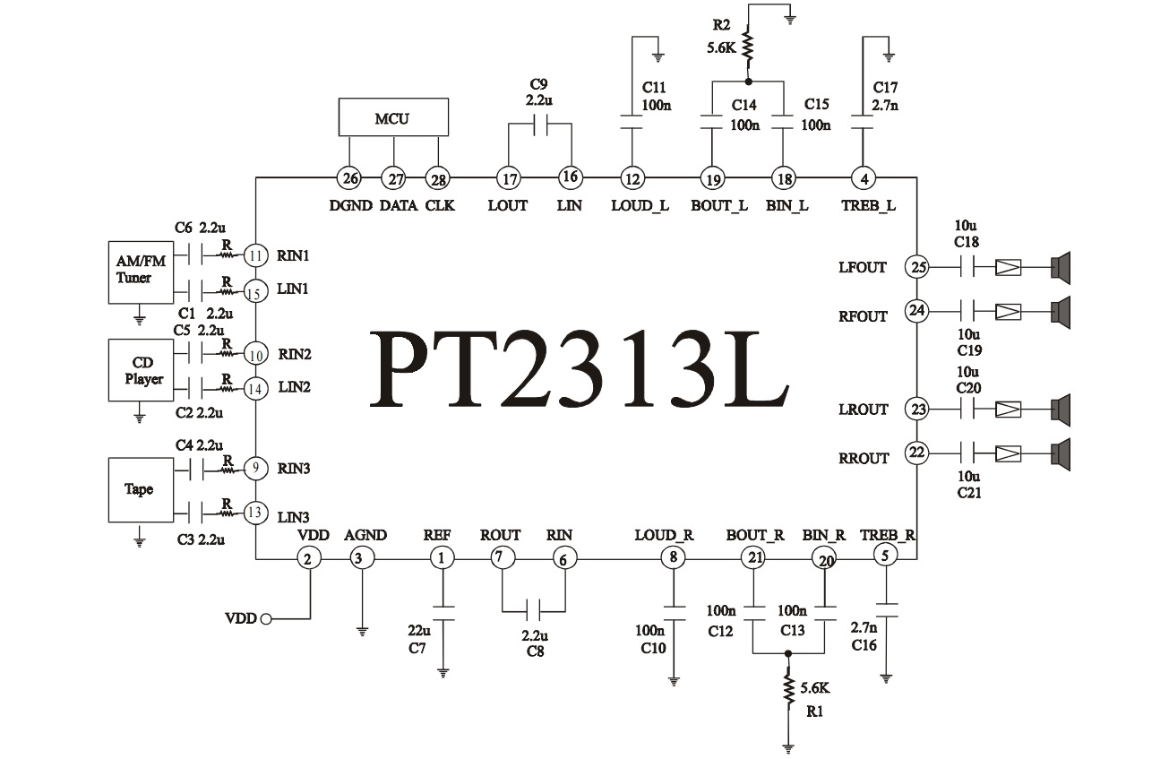 PT2313 - 4 Channel - Digitally Controlled Audio Processor ...