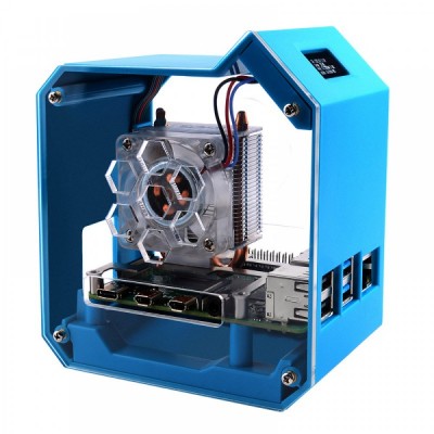 Mini Tower Kit For Raspberry Pi 4B, Desktop Computer Case, Strong Heat Dissipation, OLED Screen Display, Colorful LED