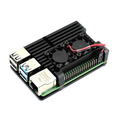 Black Armor Aluminum Heat Sink Case For Raspberry Pi 4 with Dual Cooling Fan 