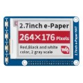 264x176, 2.7inch E-Ink display HAT(B) for Raspberry Pi, three-color, SPI interface