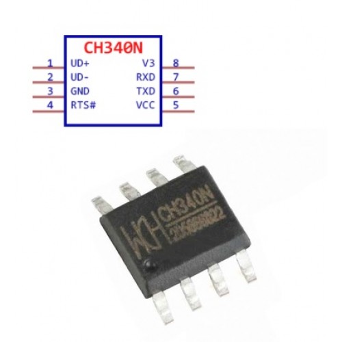 CH340N - USB to Serial Bridge IC - 12MHz Crystal - SOP8 - 150mil