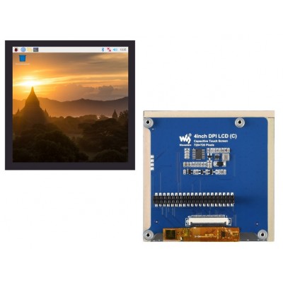 4inch Square Capacitive Touch Screen DPI LCD (C) for Raspberry Pi, 720×720, IPS, Toughened Glass Cover, Low Power