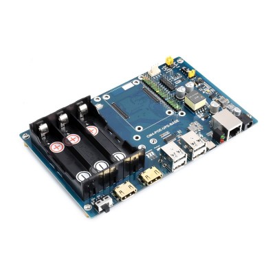 PoE UPS Base Board Designed for Raspberry Pi Compute Module 4, Gigabit Ethernet, Dual HDMI, Quad USB2.0