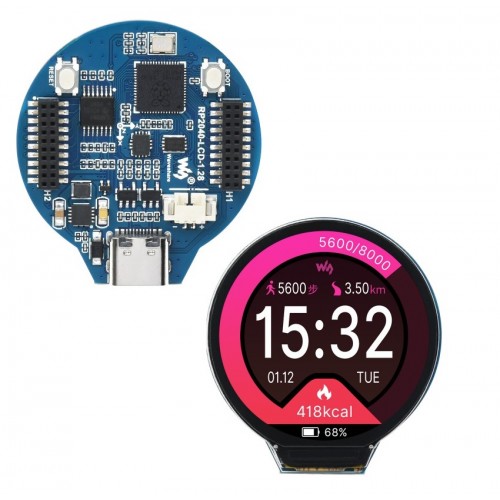 Waveshare Rp2040 Mcu Board With 128inch Round Lcd Accelerometer And Gyroscope Sensor 8666
