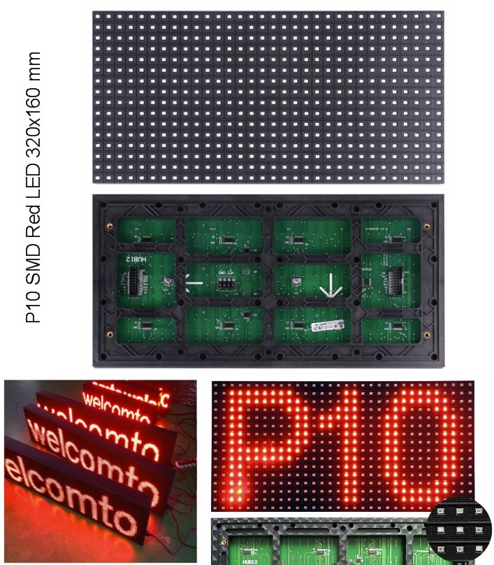 P10 LED Display Panel Module - 32x16 - High Brightness RED SMD - 5V - Dot  Matrix Display